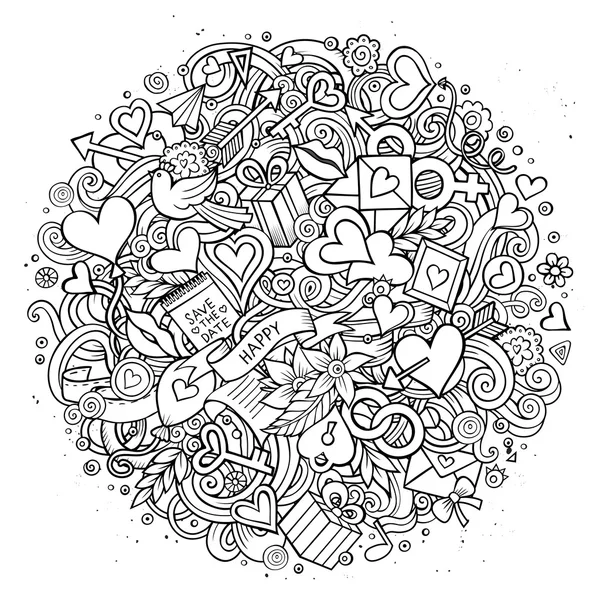 Dibujos animados vector dibujado a mano Doodle Love ilustración — Vector de stock
