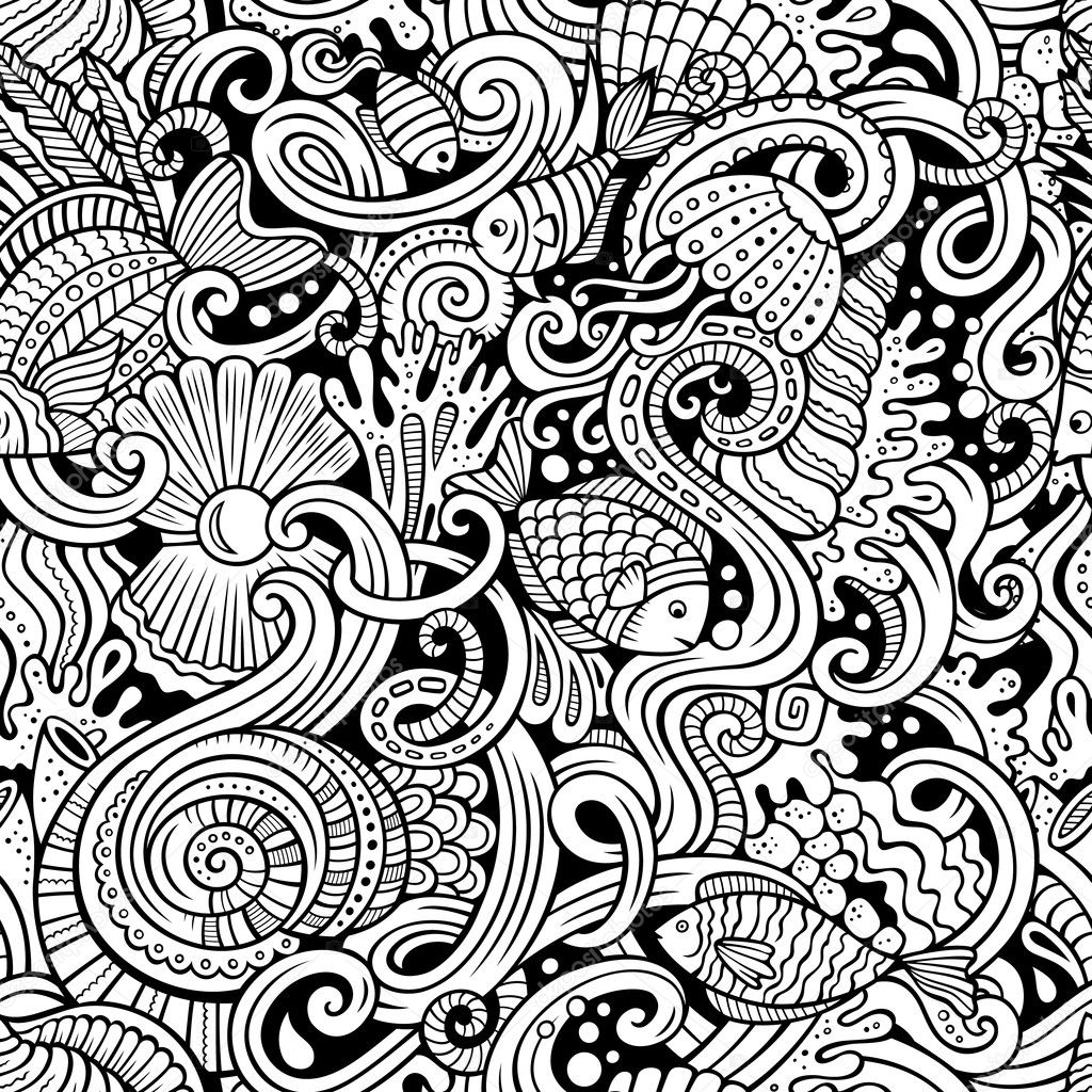 Dessin Animé Doodles Sous Mode Sans Soudure De Vie Eau