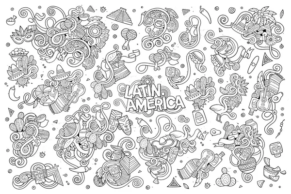 Σχηματικό διάνυσμα χέρι συντάσσεται αντικείμενα Doodle Λατινικής Αμερικής — Διανυσματικό Αρχείο