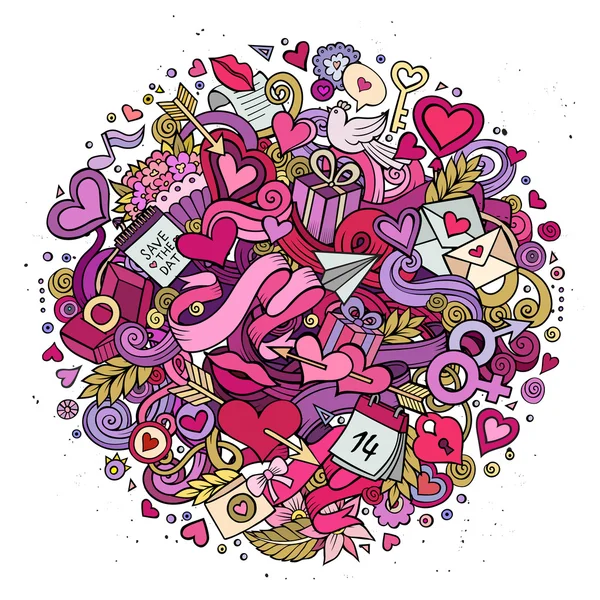 Tecknad vektor handritad Doodle Love illustration — Stock vektor