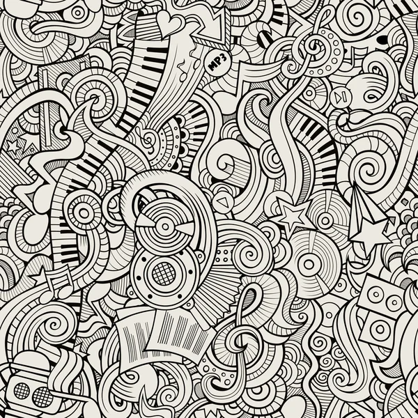 Cartoon handritade doodles musik seamless mönster — Stock vektor
