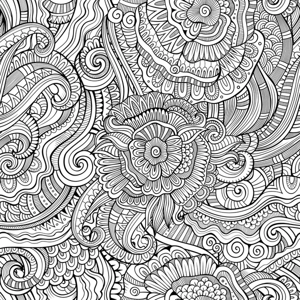 抽象的なベクトル手描き自然シームレス花柄 — ストックベクタ