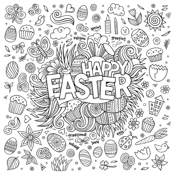 Easter hand lettering and doodles elements — Stock Vector