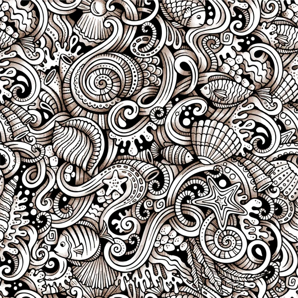 Cartoon doodles under vatten liv seamless mönster — Stock vektor