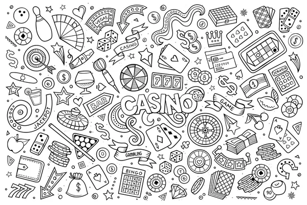 Sketchy vector dibujado a mano garabatos conjunto de dibujos animados de objetos de Casino — Archivo Imágenes Vectoriales