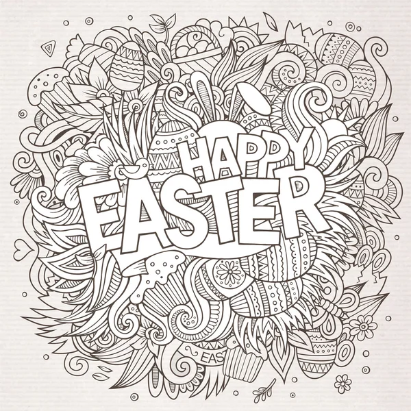 Cartoon hand-drawn doodles Happy Easter background — Stock Vector