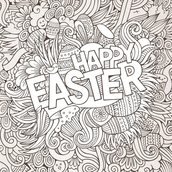 Cartoon hand-drawn doodles Happy Easter background — Stock Vector