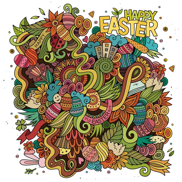 Cartoon hand-drawn doodles Easter vector background — Stock Vector