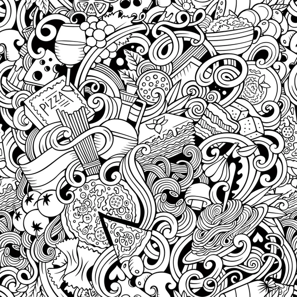 Cartoon handritade doodles av italienska rätter seamless mönster — Stock vektor
