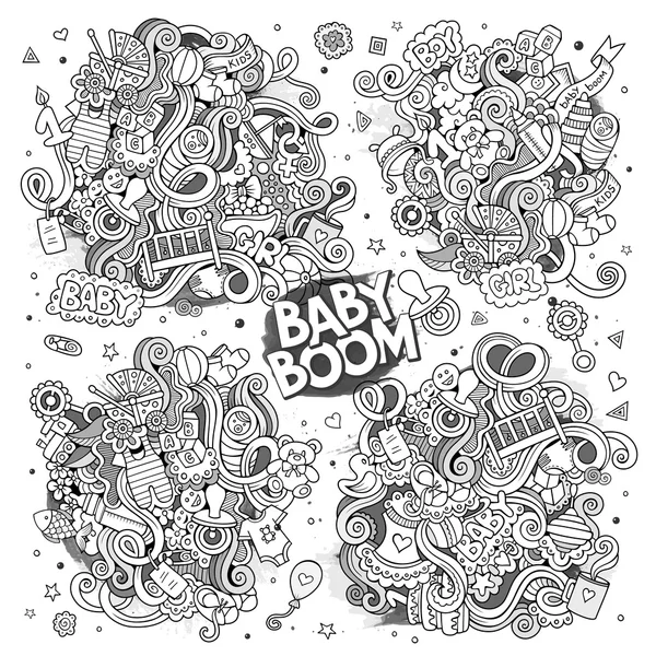 Doodle conjunto de desenhos animados de objetos de bebê —  Vetores de Stock