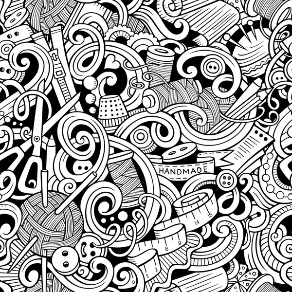 Cartoon handgemaakt en naaien doodles naadloze patroon — Stockvector