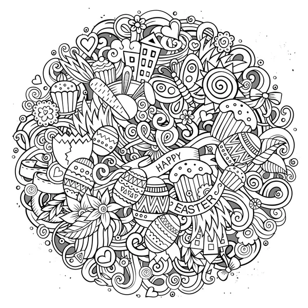 Мультфільм вектор боку звернено Doodle щасливої Пасхи ілюстрація — стоковий вектор