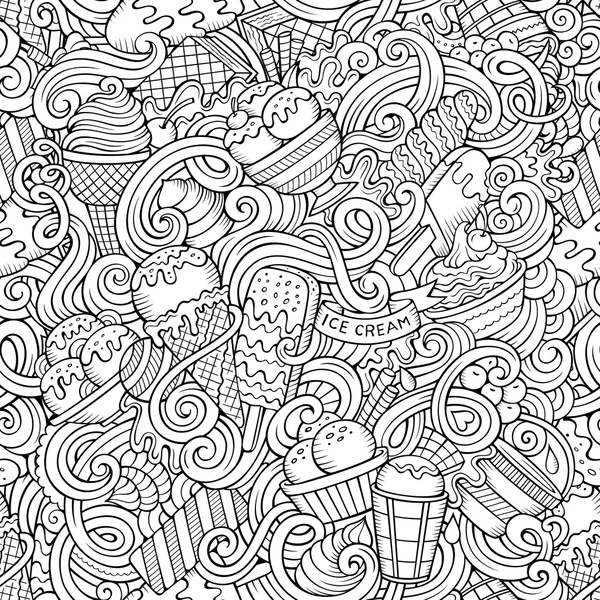 Cartoon ijs handgetekende doodles naadloze patroon — Stockvector