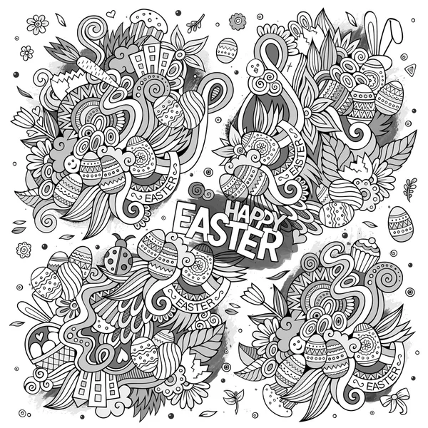 Sketchy doodles cartoon set of Easter objects — Stock Vector