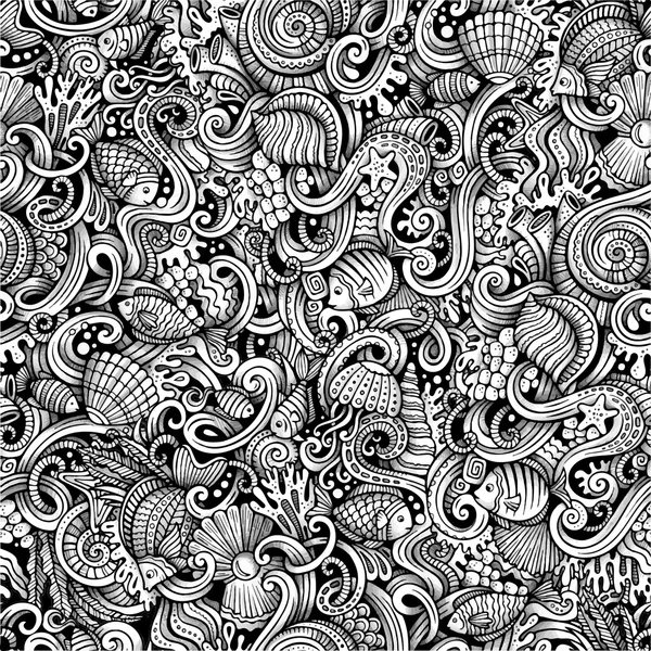 Cartoon doodles under vatten liv seamless mönster — Stock vektor