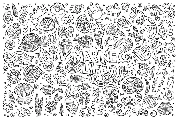 线艺术设置的海洋生物对象 — 图库矢量图片