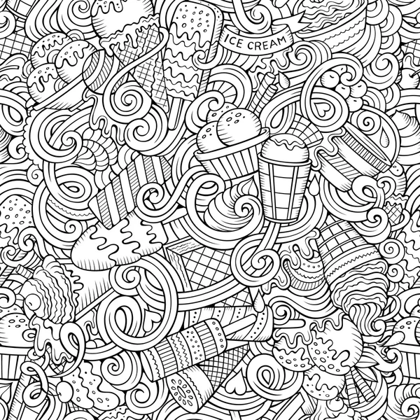 Cartoon ijs handgetekende doodles naadloze patroon — Stockvector