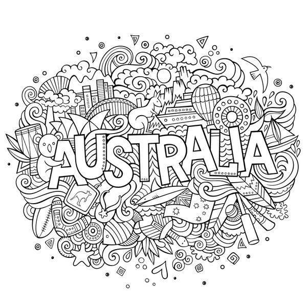 Australia strony napis i doodles elementów — Wektor stockowy