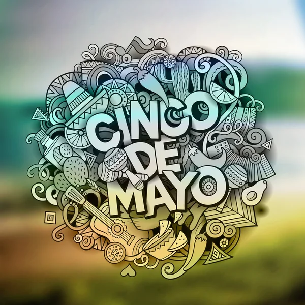 Cinco de Mayo. Vektör elle çizilmiş Doodle illüstrasyon karikatür — Stok Vektör