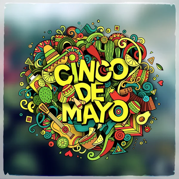 Cinco de Mayo. Vektör elle çizilmiş Doodle illüstrasyon karikatür — Stok Vektör