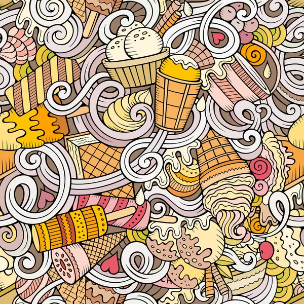 Мультфильм ручной работы мороженое каракули бесшовный узор — стоковый вектор