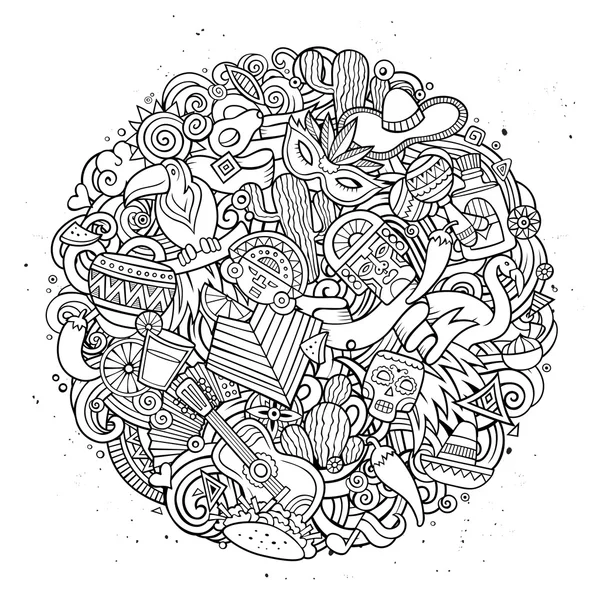 Γελοιογραφία διάνυσμα χέρι συρμένη απεικόνιση Doodle Λατινικής Αμερικής — Διανυσματικό Αρχείο