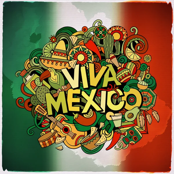 Viva Mexico schetsmatig schetsen feestelijke achtergrond — Stockvector