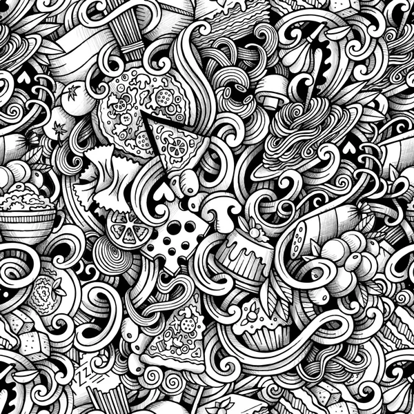 Cartoon hand drawn italian food doodles seamless pattern — Stock Vector