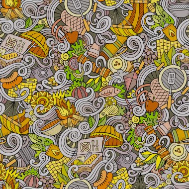 Cartoon picnic doodles seamless pattern clipart