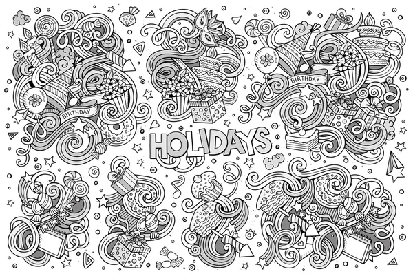 Line art set of holidays object — Stock Vector