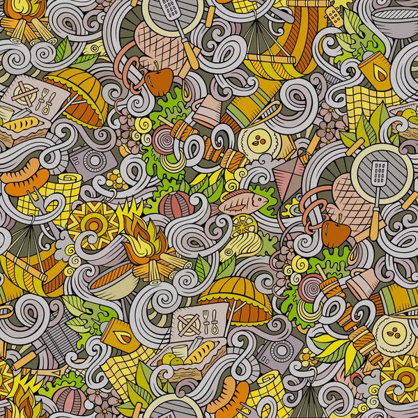 Dessin animé pique-nique gribouillis motif sans couture — Image vectorielle