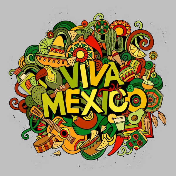 Viva Messico contorno abbozzato sfondo festivo — Vettoriale Stock