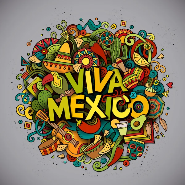 Viva Mexico sketchy outline festive background — Stock Vector