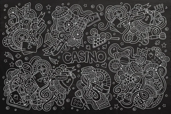 Schetsmatig vector hand getrokken doodles cartoon set Casino-objecten — Stockvector