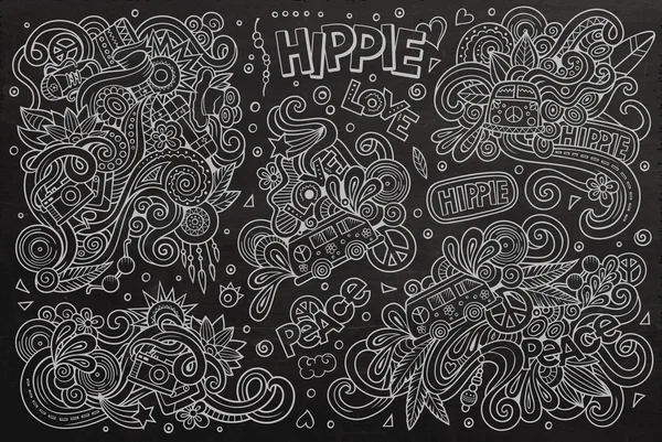 Jeu de tableaux d'objets hippie — Image vectorielle