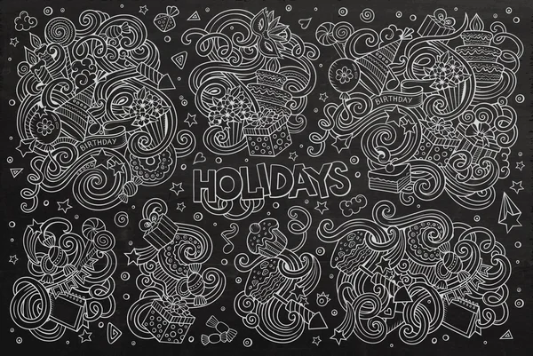 Chalkboard conjunto de feriados objetos — Vetor de Stock