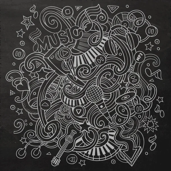 Handritade chalkboard doodles musikaliska illustration — Stock vektor