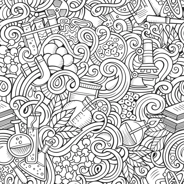 Desenhos animados desenhados à mão ciência doodles padrão sem costura — Vetor de Stock