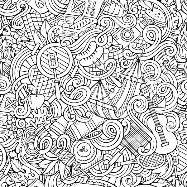 Desenhos animados desenhados à mão piquenique doodles sem costura padrão — Vetor de Stock