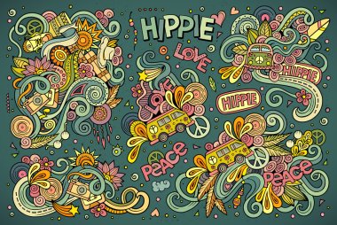 Colorful set of hippie objects clipart