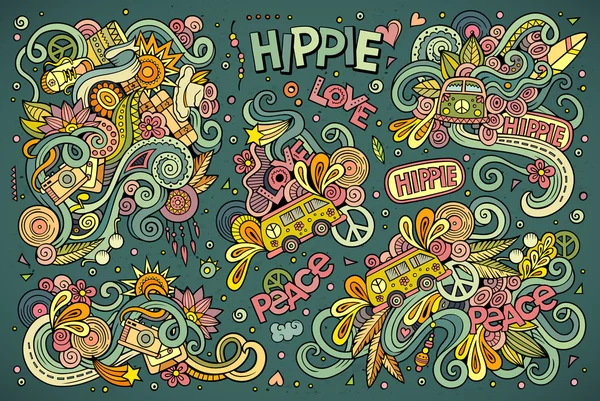 Bunte Reihe von Hippie-Objekten — Stockvektor