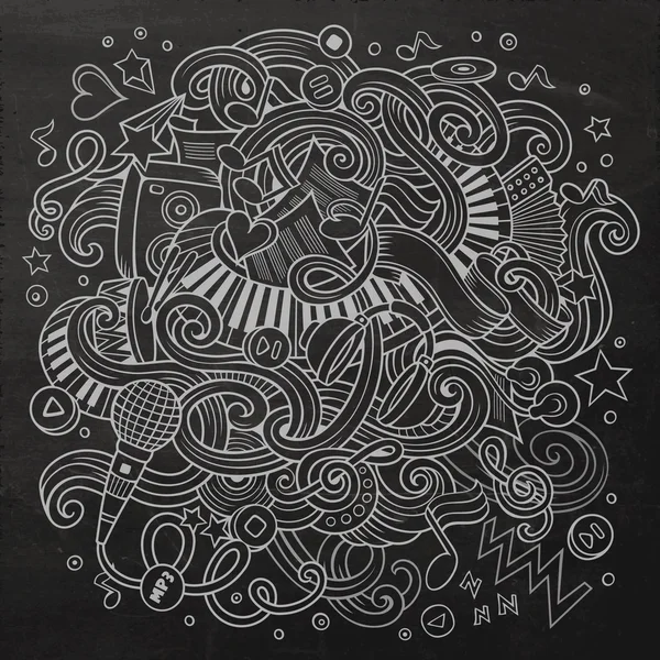 Yazı tahtası çizilmiş müzikal illüstrasyon doodles — Stok Vektör