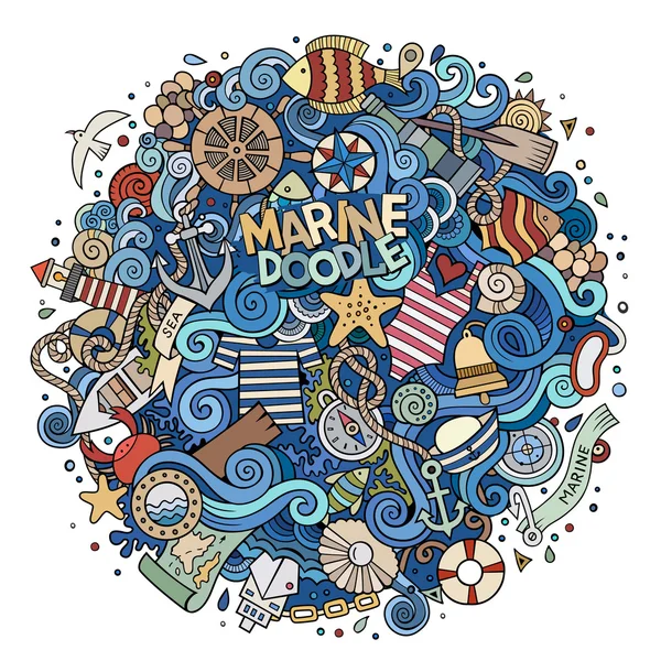 Kreskówka rysowane ręcznie gryzmoły ilustracja morskich, morskich — Wektor stockowy