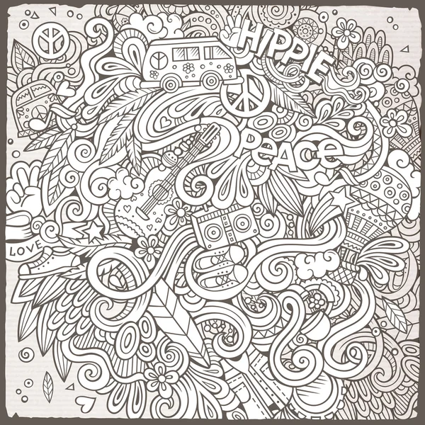 Desenhos animados desenhados à mão doodles hippie ilustração — Vetor de Stock