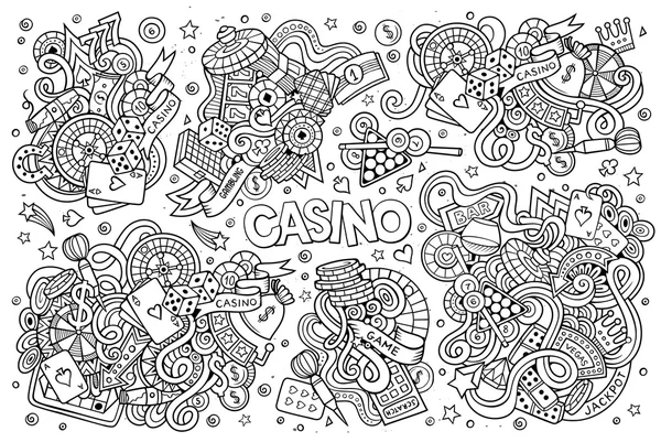 Sketchy vector dibujado a mano garabatos conjunto de dibujos animados de objetos de Casino — Archivo Imágenes Vectoriales