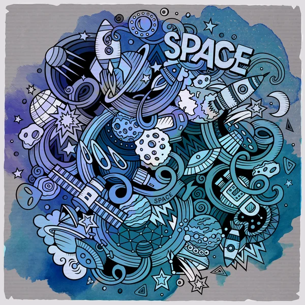 Tecknad handritade doodles Space illustration — Stock vektor