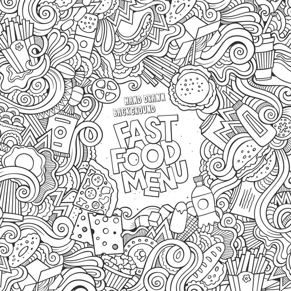 Fast food doodles elements frame background — Stock Vector