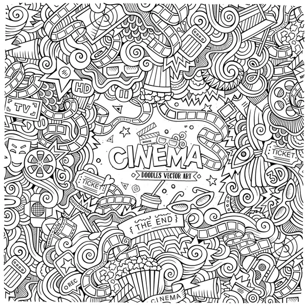 Kreslené vektorové ručně tažené Cinema Doodle rám — Stockový vektor