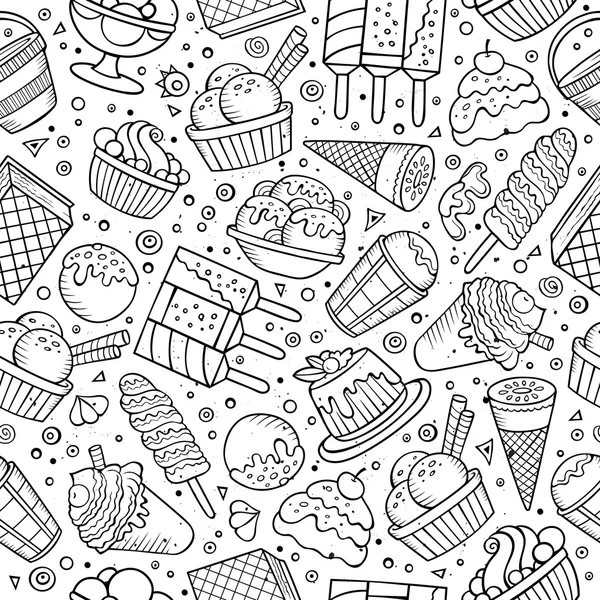 Desenhos animados desenhados à mão sorvete doodles padrão sem costura — Vetor de Stock