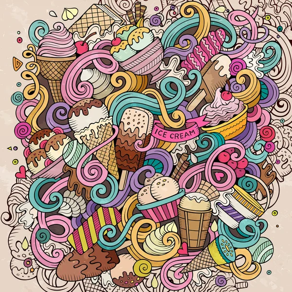 Doodles Ice Creams textura — Vector de stock